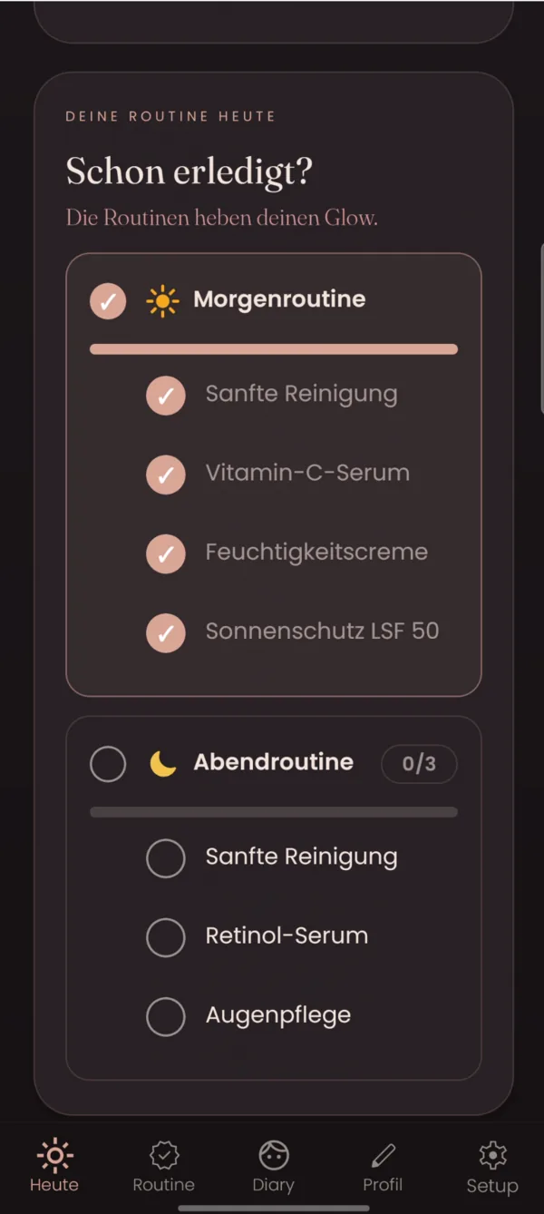 Morgenroutine mit abgehakten Schritten