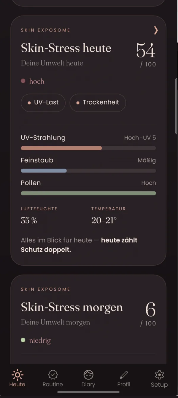 Skin-Stress heute mit UV-Strahlung, Feinstaub und Pollen