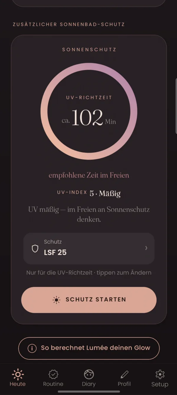 Sonnenschutz mit einer UV-Richtzeit von ca. 102 Minuten